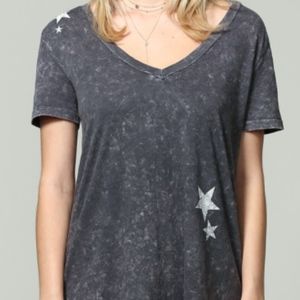 Grey V-Neck Tee with Stars